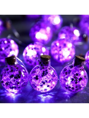 НИТЬ ROSA DCR. 1.6 м, с насад. “Шары Звёзды фиолетовые” 2 см, IP20, Н.С. LED-15, ААx2, БЕЛЫЙ 7690105