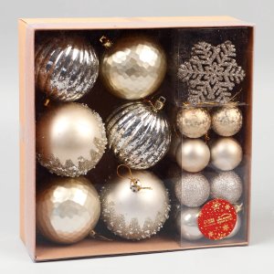 Набор украшений пластик 30 шт "Торжество" d- 7 и 3,5 см, снежинка-6,5 см, микс   9510165