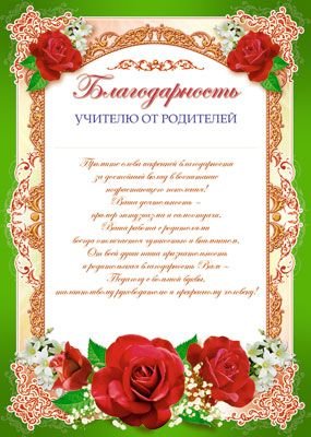 Благодарность учителю от родителей Ш-6528