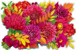 Плакат фигурный Букет астр и хризантем
