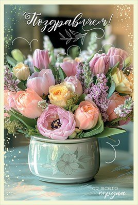 Открытка Поздравляем От всего сердца жен
