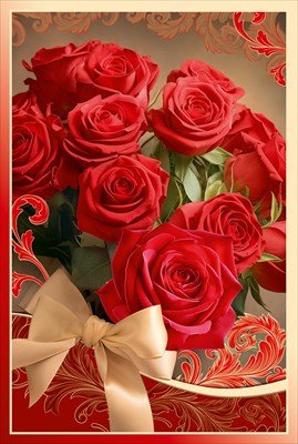 Открытка Без надписи Розы с бантом жен 5.0001993
