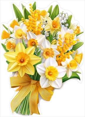 Украшение на скотче Букет из нарциссов мимозы и ландышей 5.0002397