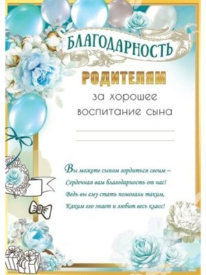 Благодарность родителям за хорошее воспитание сына 5.0000537