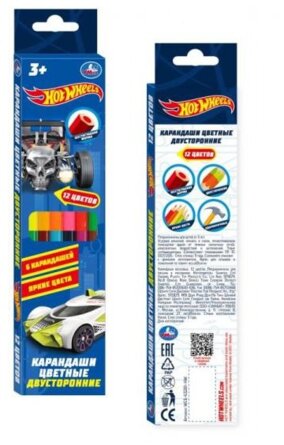 Карандаши 12цв 6шт Хот Вилс двусторонн CPD6-66903-HW