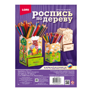 Роспись по дереву Карандашница Медведь пасечник Фнр-027