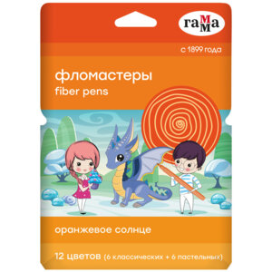 Фломастеры 12цв Оранжевое солнце 6 обычных + 6 пастельных цв смываемые 8042004