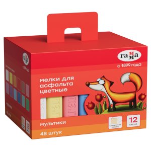 Мелки асфальтовые 48шт Мультики цв квадратные 9022348