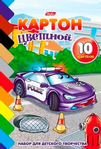Картон цветной 10л 10цв Тачки на клею А5