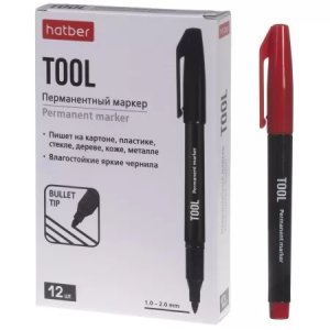 Маркер перманентный Красный Тул пишущий узел 1-2мм закругленный 12шт PM_092502