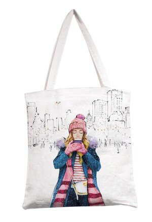 0432.165 Сумка текстильная премиум Девушка с кофе