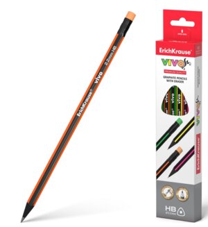 Карандаш ч/г HB с ластиком VIVOR трехгран 45622