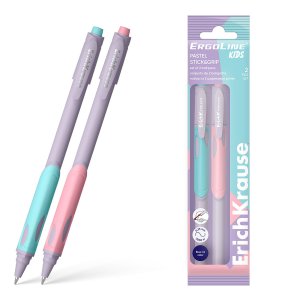 Набор ручек шар 0,5мм Синяя 2шт ErgoLineR Kids Stick&Grip Pastel 0.5, Super Glide Technology 62040