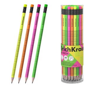 Карандаш ч/г ErichKrause 2x2 Неон круглый с ластиком ТМ в тубусе по 42 шт
