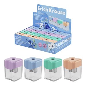 Точилка пластик ErichKrause Волна Мини Цветущая нежность с контейнером ассорти 60044