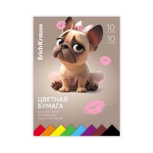 Цветная бумага 10цв 10л А4 мелованная односторонняя на клею Frenchie 65620
