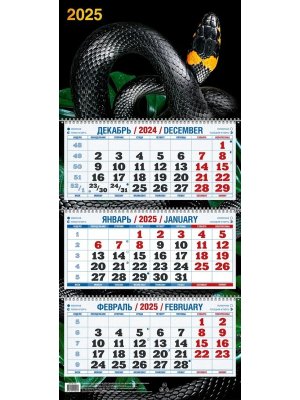Кал 2025 Кварт 3-х блоч Год Змеи Вид 1 310*680