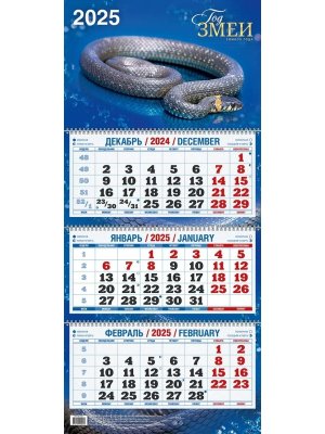 Кал 2025 Кварт 3-х блоч Год Змеи Вид 4 310*680