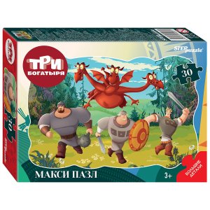 Паззл   30 Степ Три богатыря Мельница Контурный Макси 64007