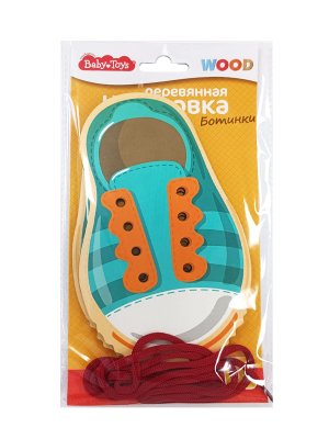 Шнуровка деревянная Ботинки Baby Toys Wood европодвес 05129