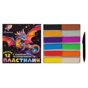 Пластилин 12цв Фантазия классический + золотой + серебряный 230 г стек 35С 2310-08