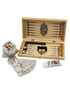 НАБОР 4 В 1 Нарды шашки лото карты ИН-7509