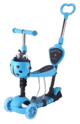 Самокат 3-х колесный Голубой 3в1 кол 11,8/8см PU свет сиденье регулир руль WX-5-in-1B