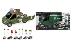 Машинка инерц ВОЕННЫЙ ГРУЗОВИК с машинками и дорож знаками свет звук в кор 2048954