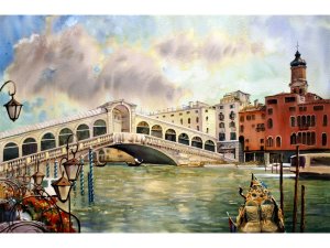 Холст с красками 17х22 по номерам Живописный мост в Венеции Х-3836