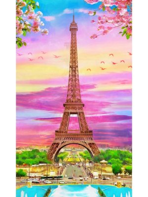 Холст с красками 17х22 по номерам Розовое небо Парижа Х-3842