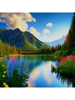 Алмазная мозаика 30х30 см c подр с полн заполн 24 цв Летний горный пейзаж НД-1058