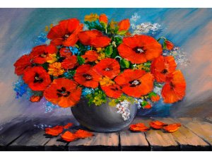 Алмазная мозаика 30х430 см без подр с полн заполн 30 цв Ваза с маками НД-2709