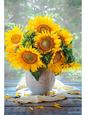 Алмазная мозаика 30х430 см без подр с полн заполн 30 цв Ваза с подсолнухами НД-2713