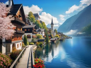 Алмазная мозаика 30х40 см без подр полн заполн Цветущий берег 30 цв НД-6320