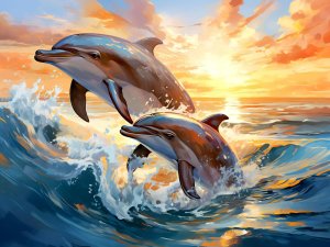 Алмазная мозаика 30х40 см без подр полн заполн Молодые дельфины 30 цв НД-6354