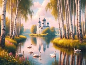 Алмазная мозаика 30х40 см c подр с полн заполн 30 цв Церковь у озера НД-0883