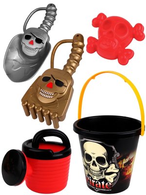 Песочный набор Пират 4 ведерко лейка лопатка грабли формочка микс в сетке ИК-2325