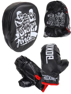 Набор для бокса черный Спортсмен лапа 24 см перчатки в сетке Y24652007