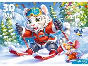 Паззл   30 ТИГР НА ЛЫЖАХ MAXI ПМ30 7582