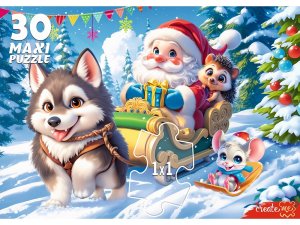 Паззл   30 ХАСКИ И ДЕД МОРОЗ MAXI ПМ30 7580