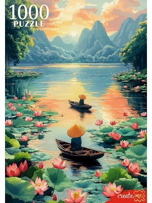 Паззл 1000 ЛОДКИ НА РЕКЕ С ЛОТОСАМИ П1000-1964