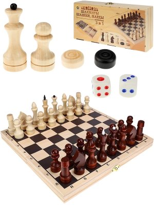 Шахматы шашки нарды Набор 3 в 1 малый Доска и фигуры деревянные  290*145*38мм ИН-6146  