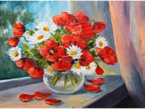 Алмаз мозаика 17х22 см с подр с полн заполн 21цв Маки и ромашки НД 0722