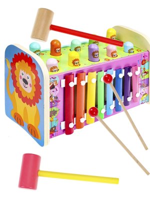 Деревянная игрушка Стучалка МУЗЫКАЛЬНАЯ с металлофоном 2 молоточка в кор ИД-6412