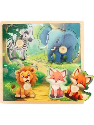 Деревянная игрушка Рамка вкладыш 15x15x0,7 см Животные Африки  2 ИД-0177