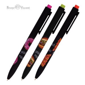 Авторучка шар 0.7мм синяя FunClick Food in black 3 вида 20-0297/04