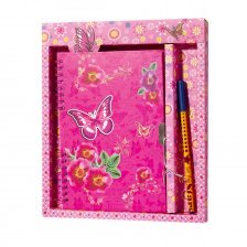 Подарочный блокнот в футляре Бабочки 40л линия замочек с ручкой спираль AL9162