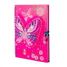 Подарочный блокнот 55л 18,5*27см Кружевная Бабочка Малиновый аппл замочек Спираль AL9132