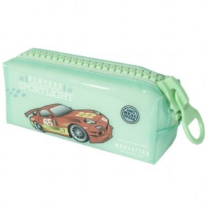 Пенал косметичка ПВХ объемная салатовая молния 80 х 190 х 60мм Авто бирюзовый AL8055/1