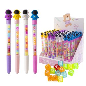 Ручка шар 0,7мм Синяя Космонавт 2 круглый прозр корп с бусинами асс AL10637